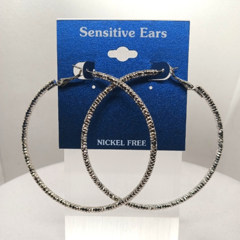Sensitive Ears Large Silver Tone Hoops